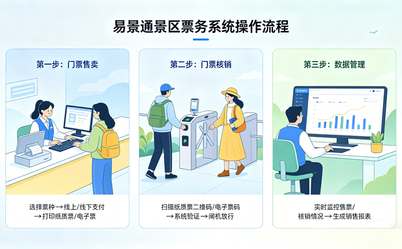 易景通景区票务系统，门票售卖、核销操作流程