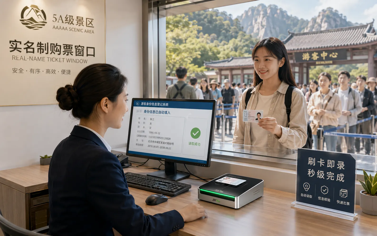 景区嵌入式身份证IC卡阅读器应用场景：景区自助取票机嵌入式集成场景