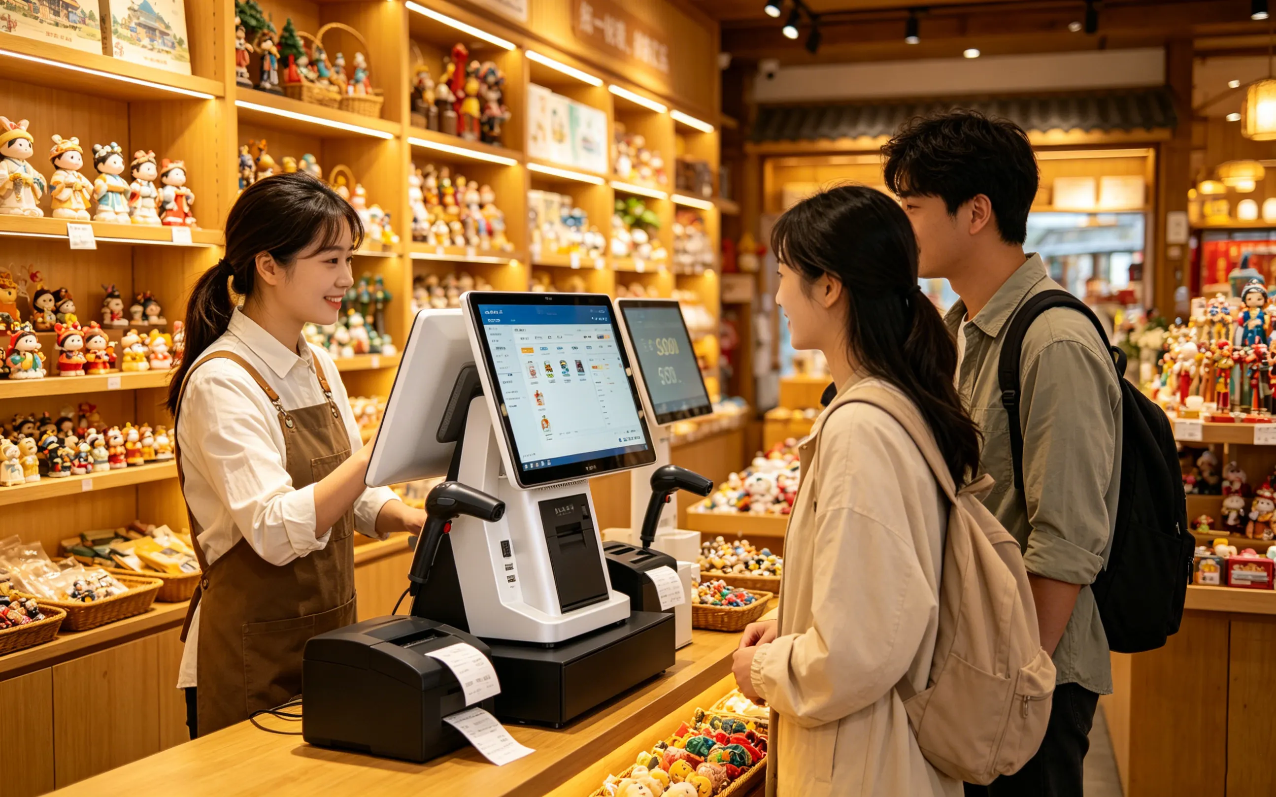 景区商超餐饮收银设备应用场景：景区纪念品商店统一收银场景