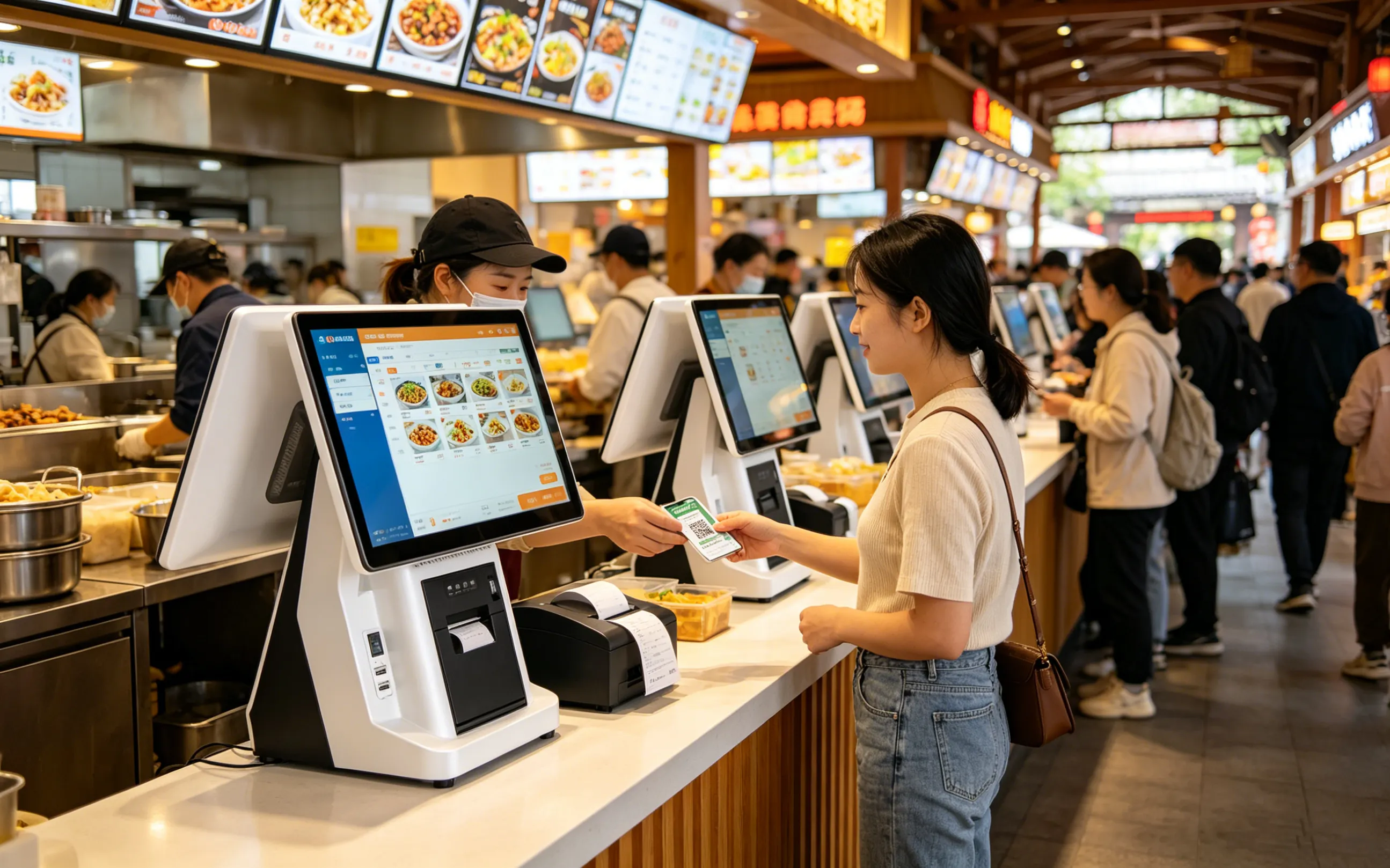 景区商超餐饮收银设备应用场景：美食广场多档口独立结算场景