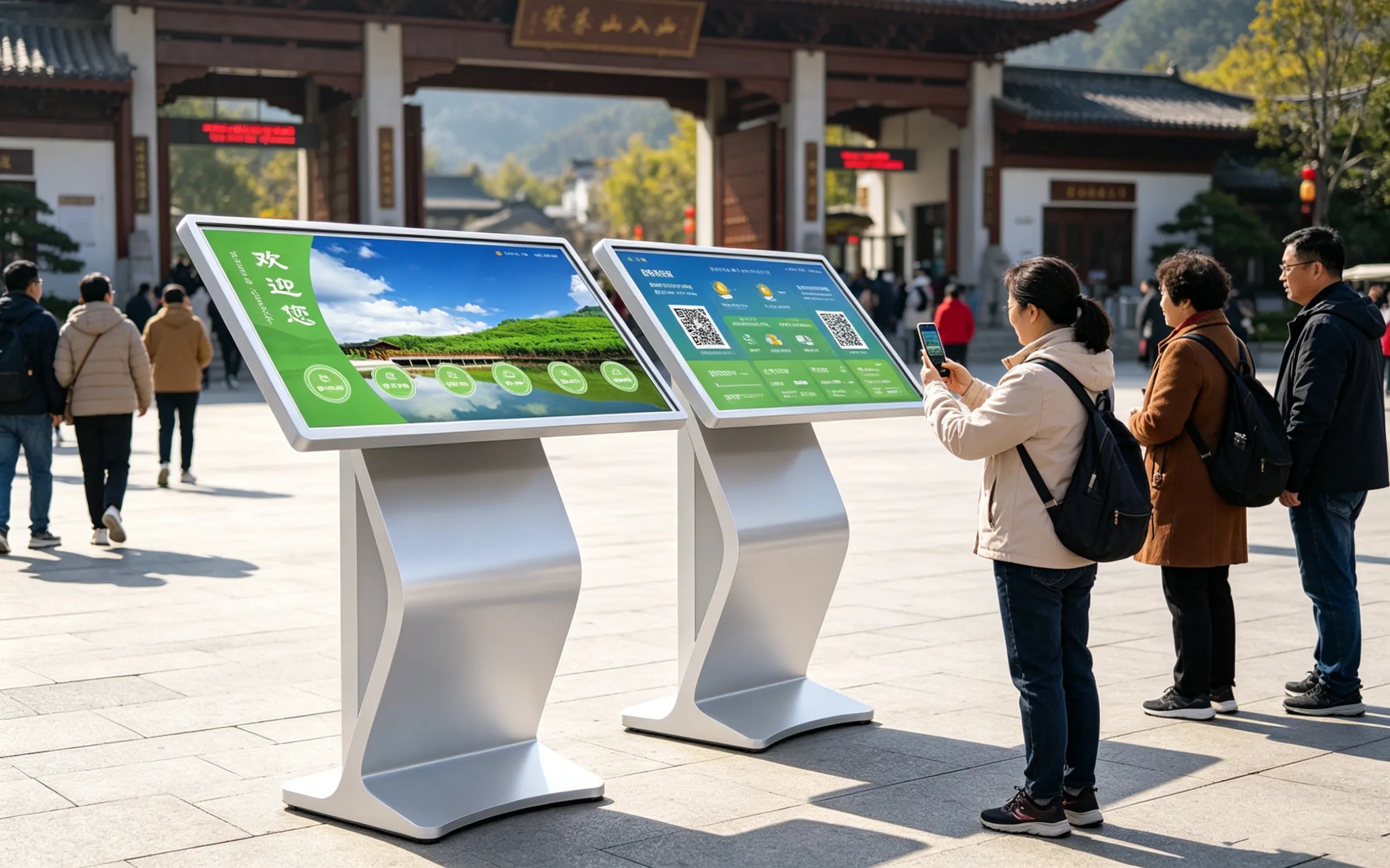 景区43寸查询机应用场景：景区入口公告信息发布场景