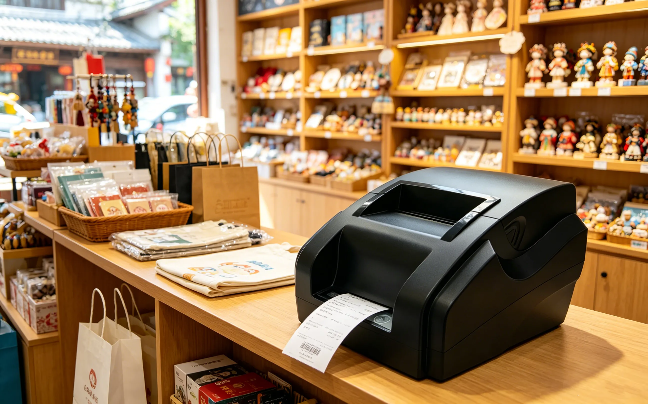 景区小票打印机应用场景：纪念品商店统一收银场景