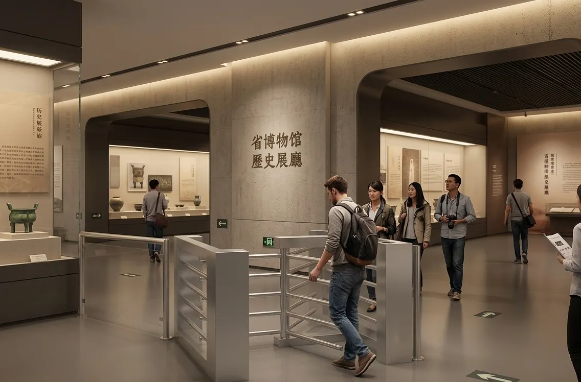 景区半高单向门应用场景：博物馆展厅单向导览场景