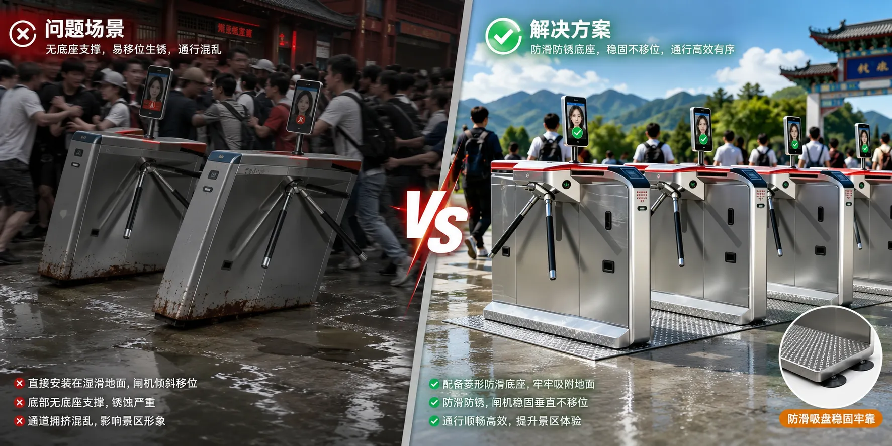 景区闸机防滑底座痛点解决