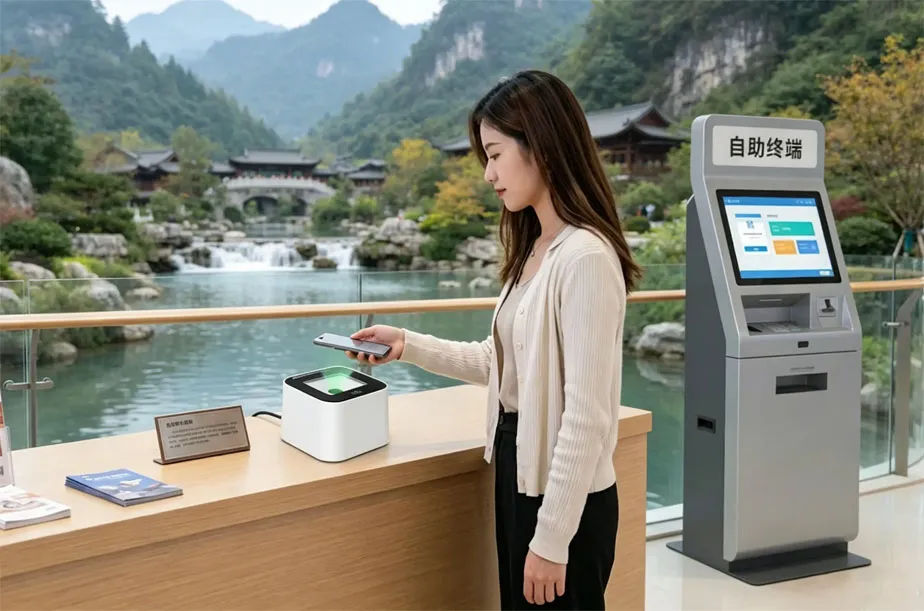 景区身份证二维码IC卡三合一读卡器应用场景：运营商营业厅自助终端场景