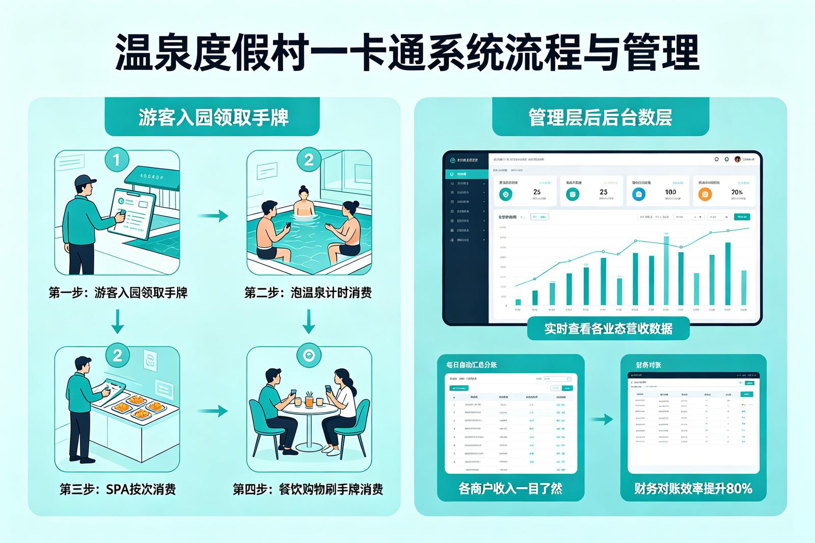 景区一卡通系统应用场景：温泉度假村统一管理