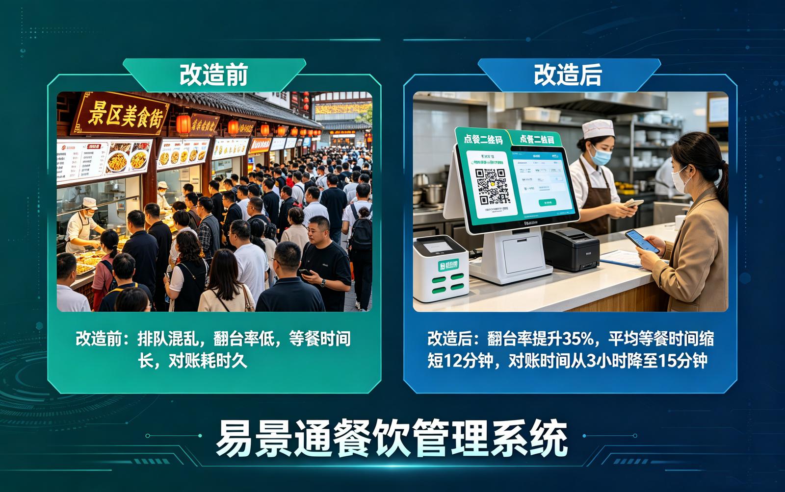 景区餐饮管理系统应用场景：美食街高峰运营