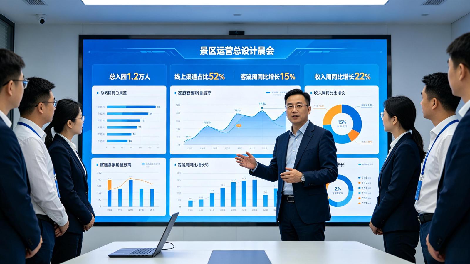 景区数据大屏应用场景：管理层晨会数据汇报