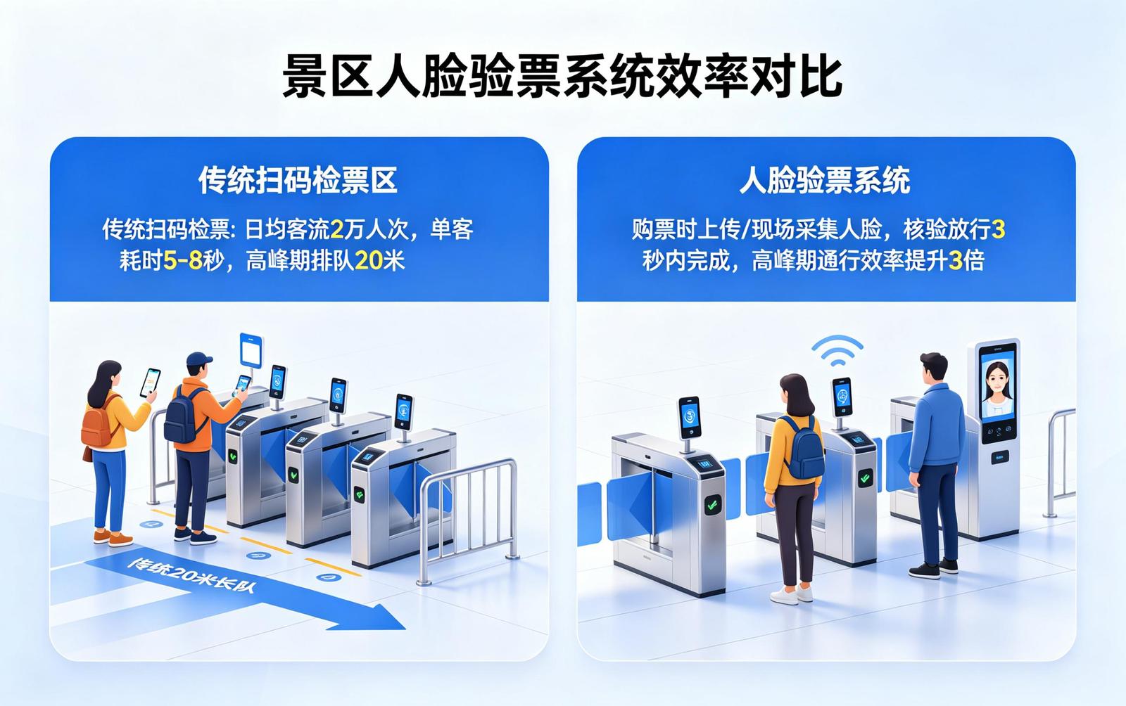 景区人脸验票系统应用场景：高峰时段快速通行