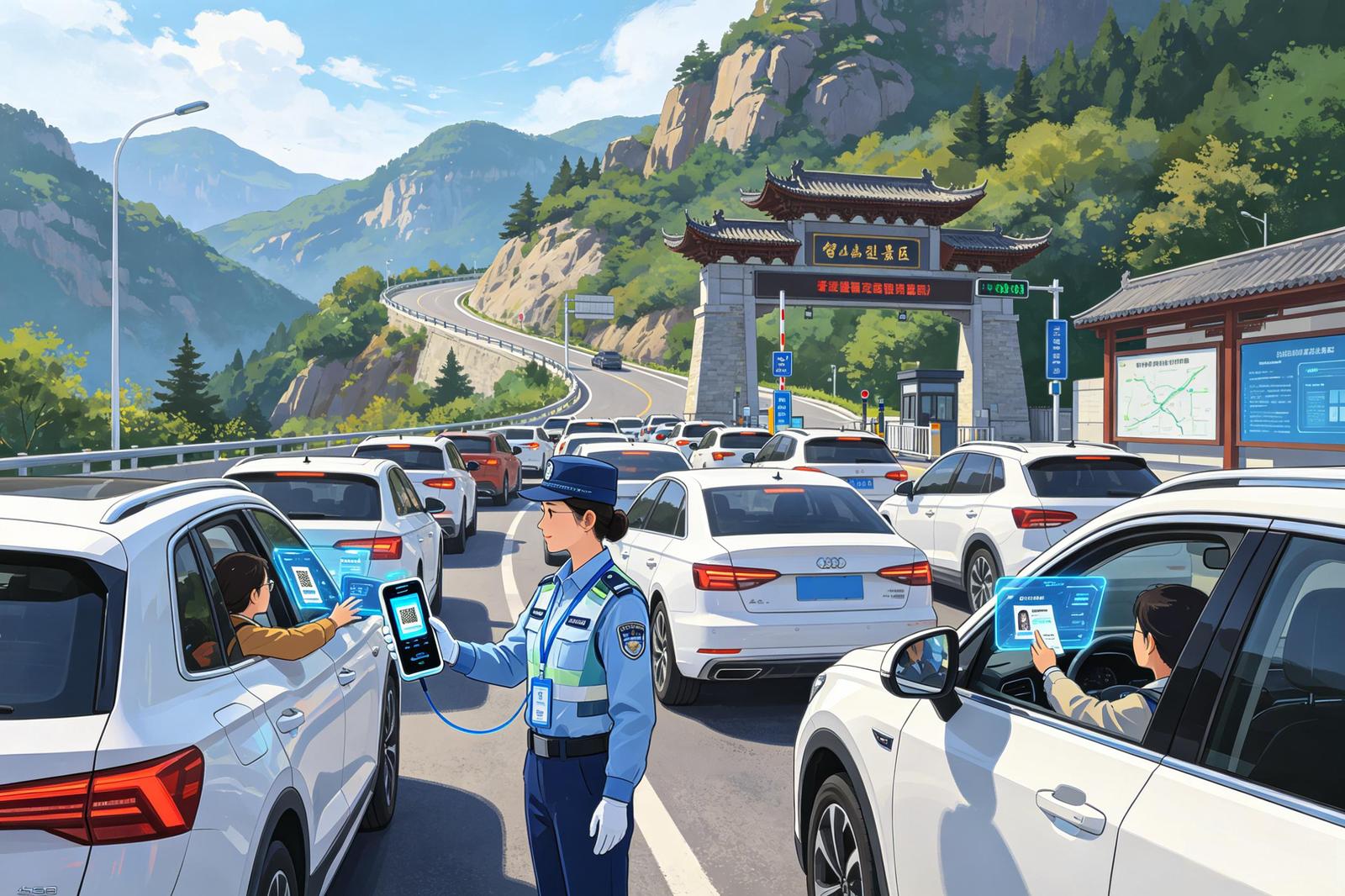 景区手持机检票APP应用场景：自驾盘山 车窗即检