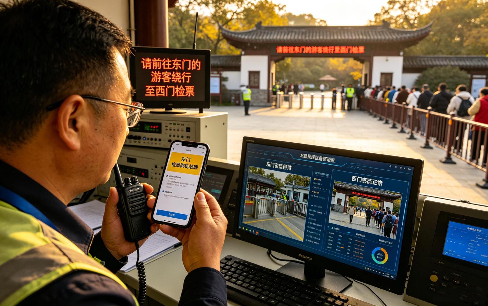 景区手机端管理应用场景：管理者手机查看实时客流