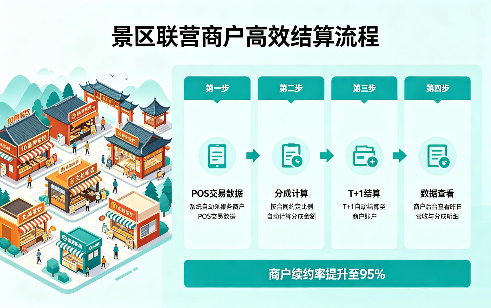 景区多业态多商户分账应用场景：联营商户高效结算