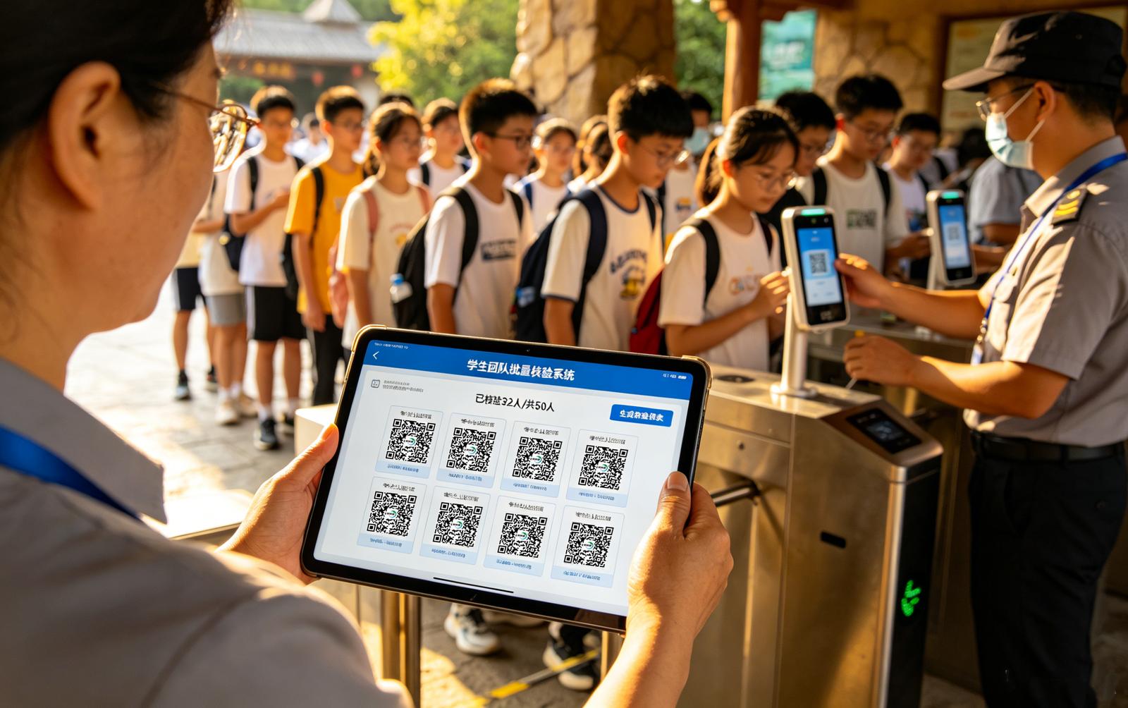 景区学生认证码应用场景：暑期研学团队学生团体票核验