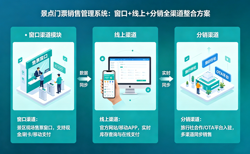 景点门票销售管理系统:窗口+线上+分销全渠道整合方案 景点门票销售管理系统:窗口+线上+分销全渠道整合方案