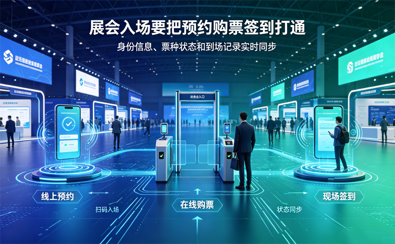 展会票务系统如何处理观众预约、购票和现场签到？