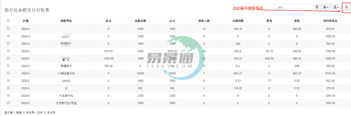 易景通景区分销系统：旅行社余额支付对帐表